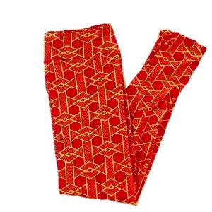 Womens Spandex Blend Orange-Red & Yellow Geometric Design Pants